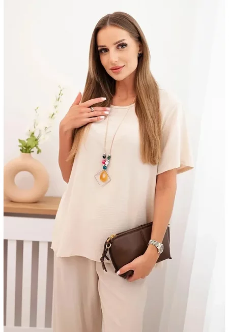 Комплект от свободна блуза и широки панталони - Един размер