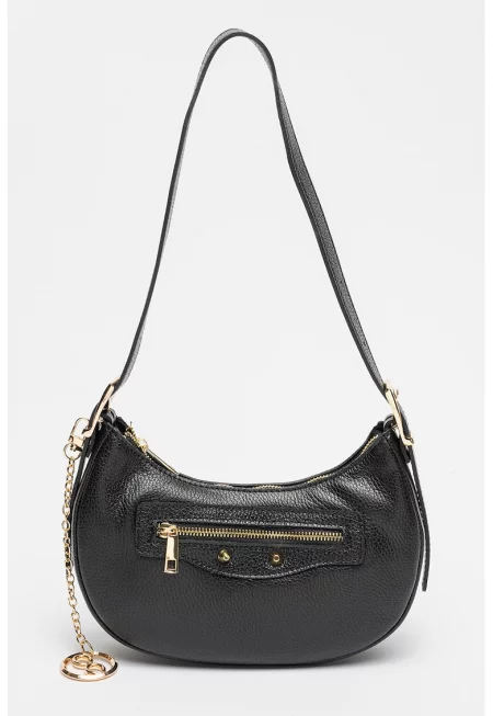 Кожена чанта през рамо с джоб отпред