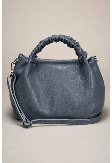 Кожена чанта с допълнителна презрамка - Прашно синьо