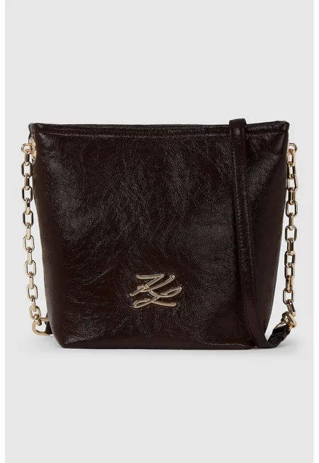 Кожена чанта с лого - Тъмнокафяв