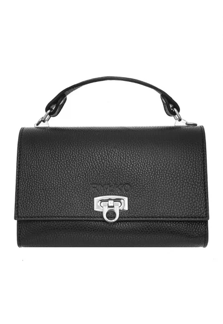 Кожена чанта с презрамка с верижка - Черен