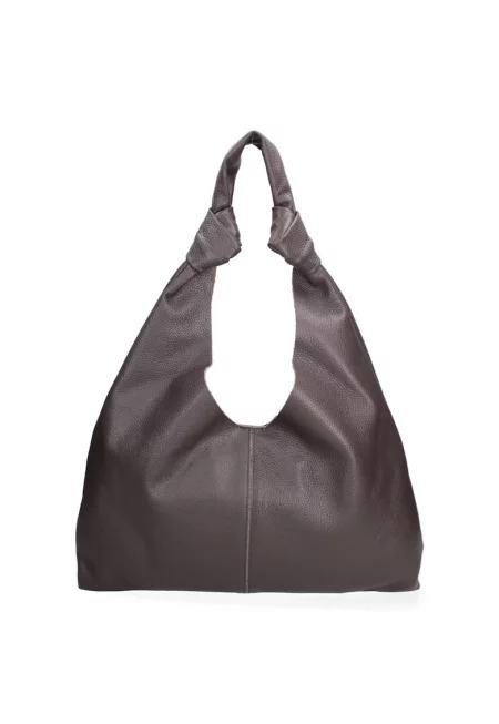 Кожена чанта за рамо с несесер с цип - Тъмнокафяв