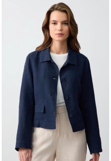 Ленено сако с изчистен десен - Тъмносин