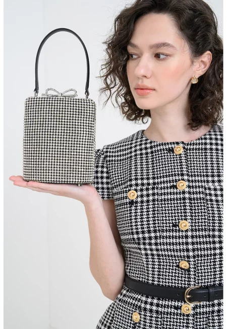 Малка чанта с кристали - Черен/Сив