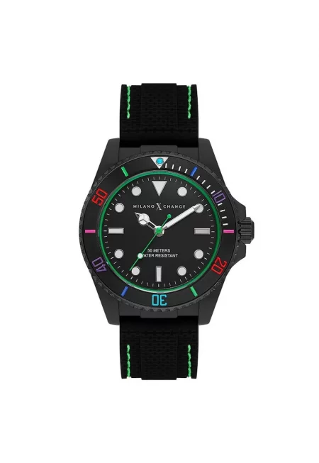 Мъжки часовник  43 мм - пластмасова каишка - водоустойчив на 5 ATM - черен