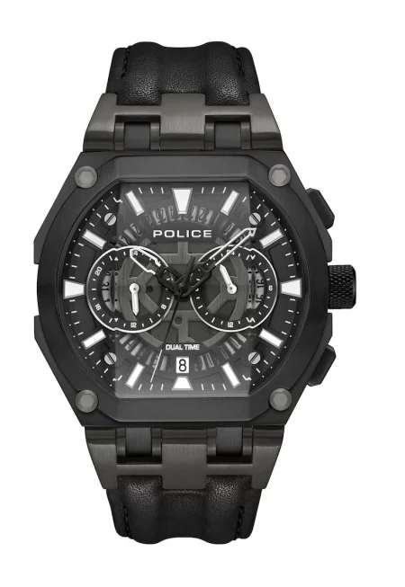 Мъжки часовник  кварцов - черен - от естествена кожа - водоустойчив 50м