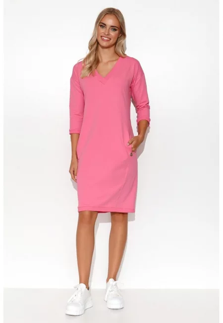 Миди рокля с джобове - от смес от памук