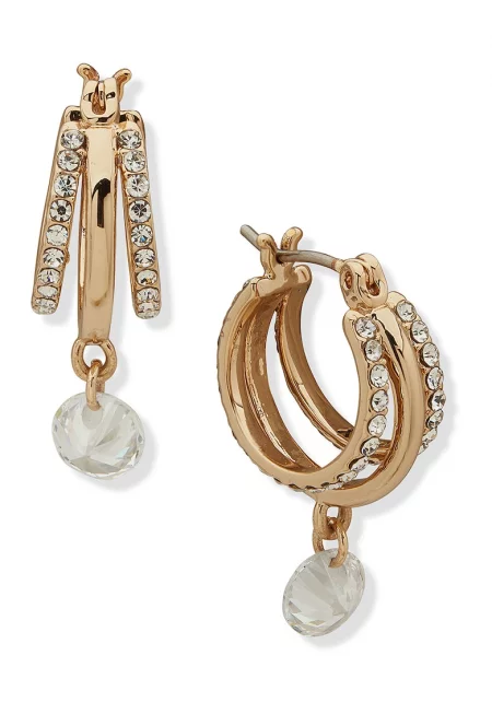 Обеци с кристали - Златист