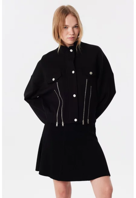 Палто с копчета и детайли с цип - Черен