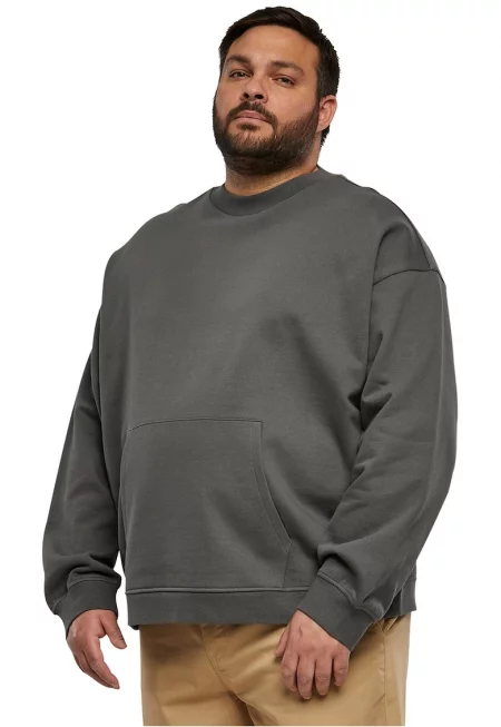 Памучен суитшърт с джоб кенгуру - Tъмносив