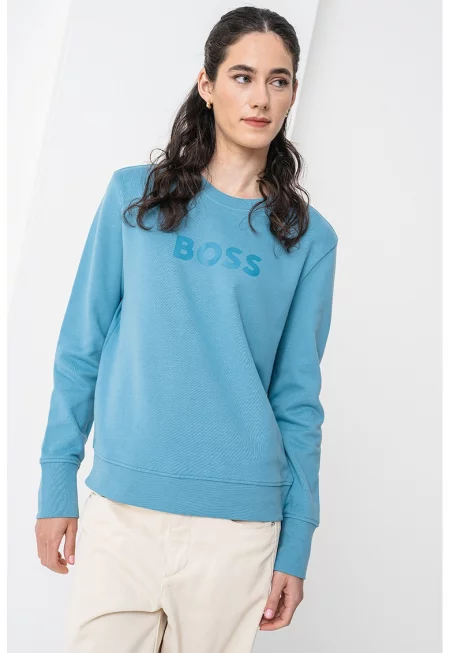 Памучен суитшърт с лого - Светлосин