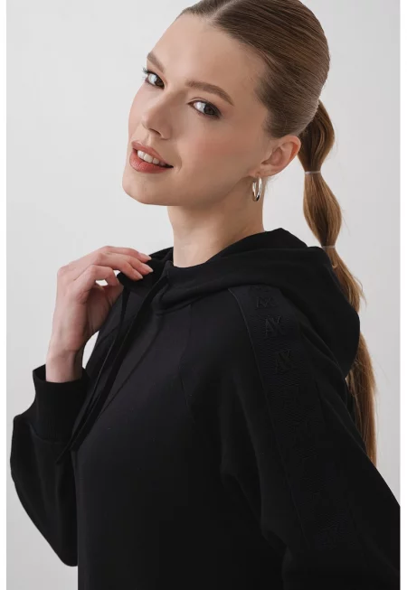 Памучно худи с реглан ръкави - Черен