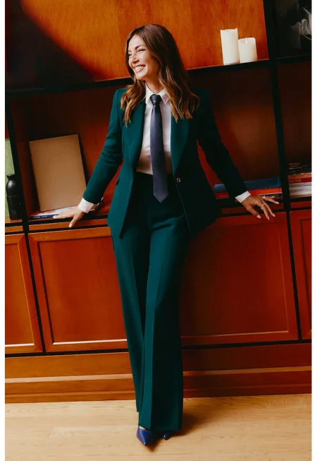 Панталон с широк крачол и висока талия - Тъмнозелен