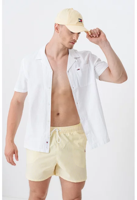 Плувни шорти с райе - Бял/Сламеножълт