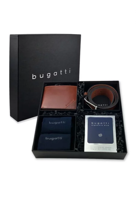 Подаръчен комплект за мъже  42127753 - Чорапи - Портмоне - Колан - Естествена кожа - Коняк