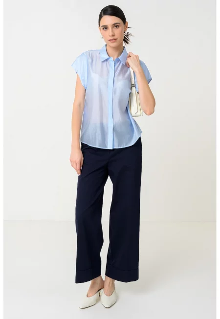 Полупрозрачна риза с къси ръкави - Пастелносин