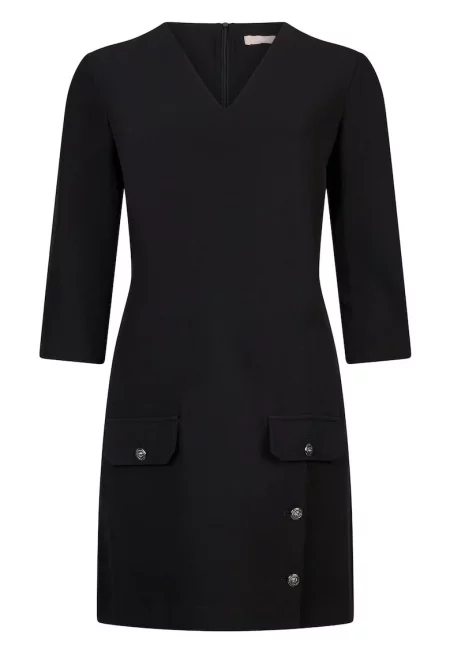 Права къса рокля с шпиц - Черен