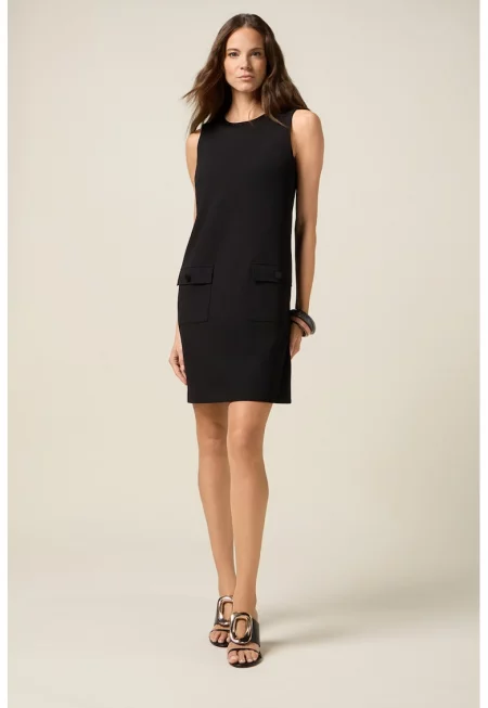 Права рокля с джобове с капаче - Черен