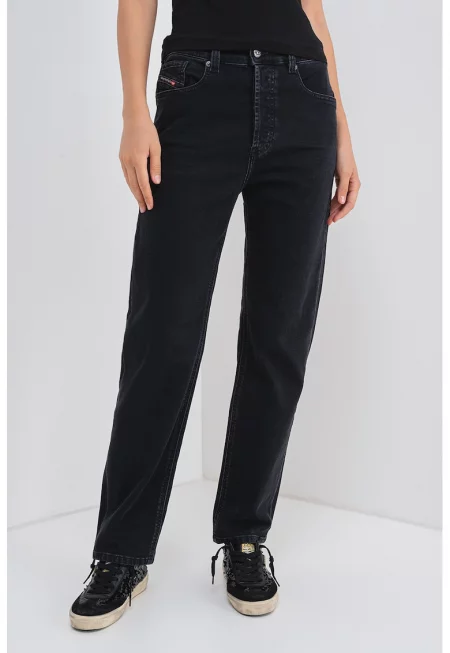 Прави памучни дънки с копчета - Черен