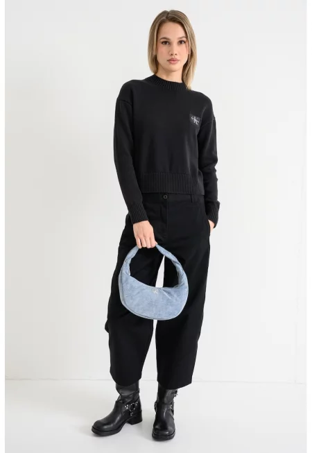 Пуловер с овално деколте и рипсени подгъви