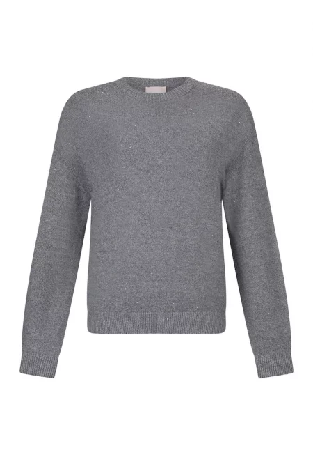 Пуловер с паднали ръкави - Сив