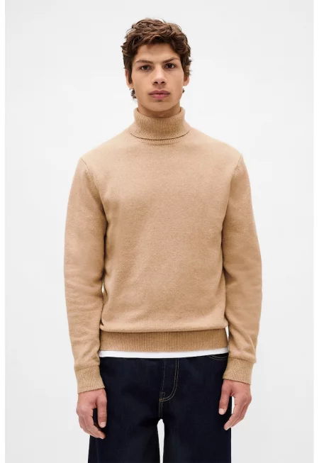 Пуловер с поло - Бежов
