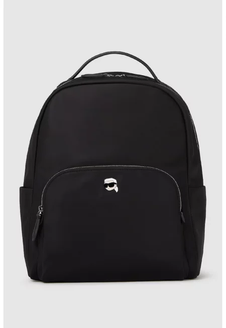 Раница с преден джоб с цип и лого - Черен