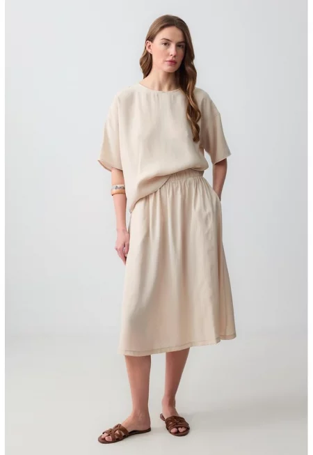 Разкроена миди пола с модал - Бежов