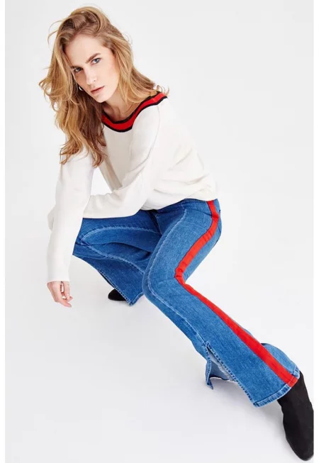 Разкроени дънки с шлицове отпред - Син меланж