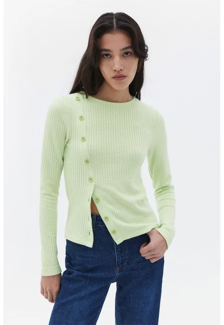 Рипсен пуловер с копчета - Бледозелен