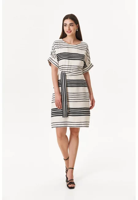 Рокля с колан - Бял/Черен