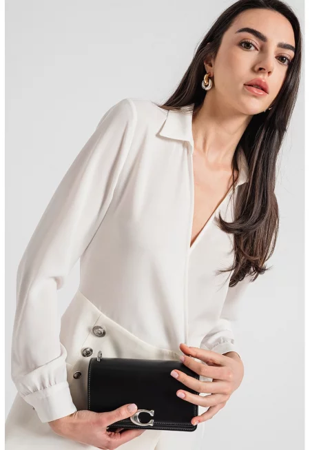 Рокля с метални копчета - Бял