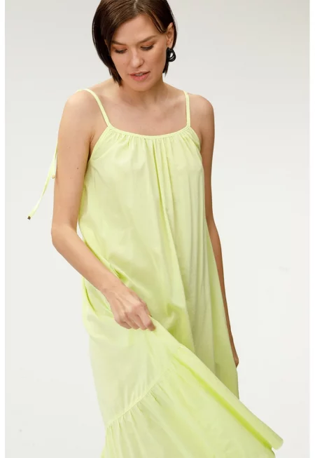 Рокля с модал с дълбоко деколте - Жълт