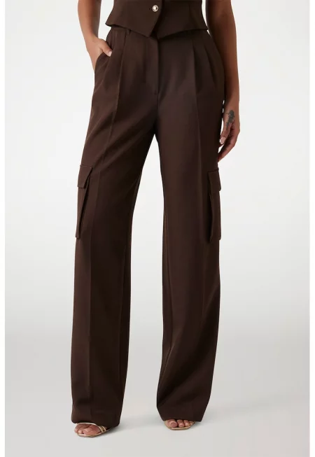 Широк карго панталон - Тъмнокафяв