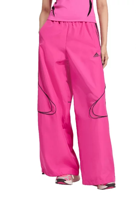 Широк спортен панталон с връзки на маншетите - Фуксия