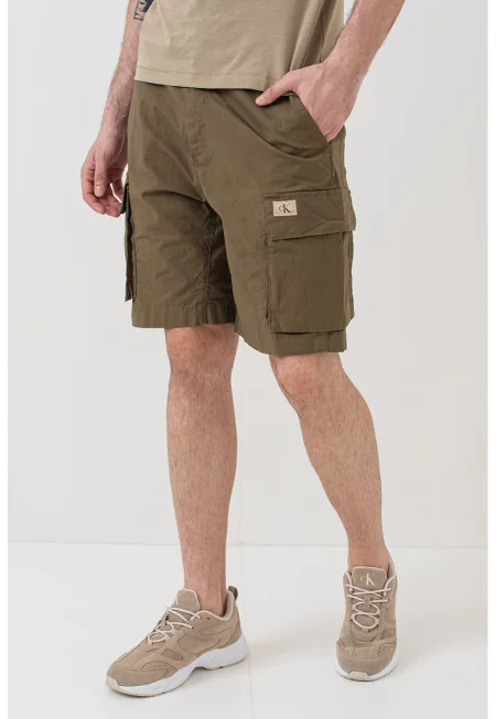 Шорти с памук с еластична талия - Папратово зелено