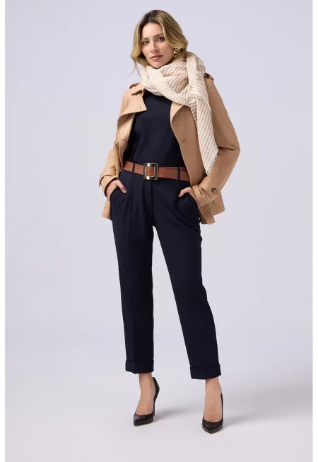 Скъсен панталон с навити маншети - Тъмносин