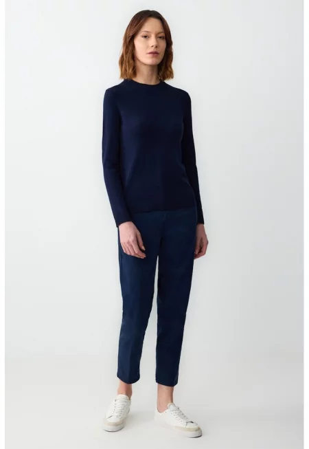 Скосен панталон с висока талия - Тъмносин