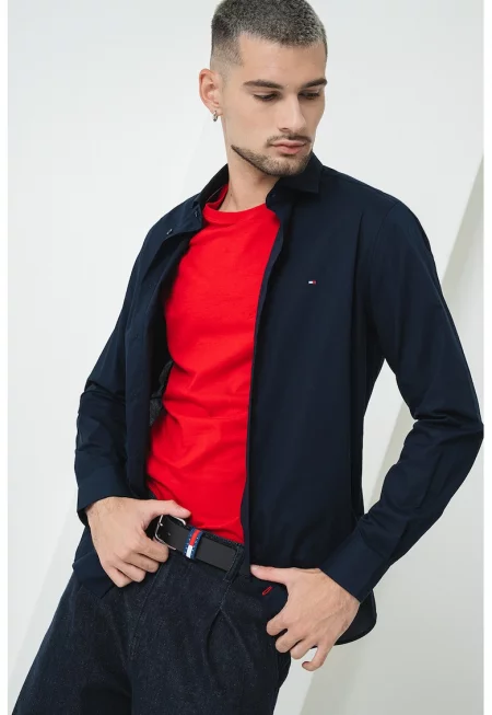 Слим риза с памук - Ултрамарин синьо/Син