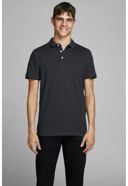 Слим тениска Paulos от органичен памук с яка - Антрацитно сиво