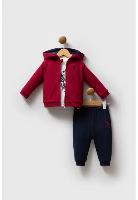 Спортен екип в цветен блок - 3 части - Бял/Ултрамарин синьо/Тъмночервен