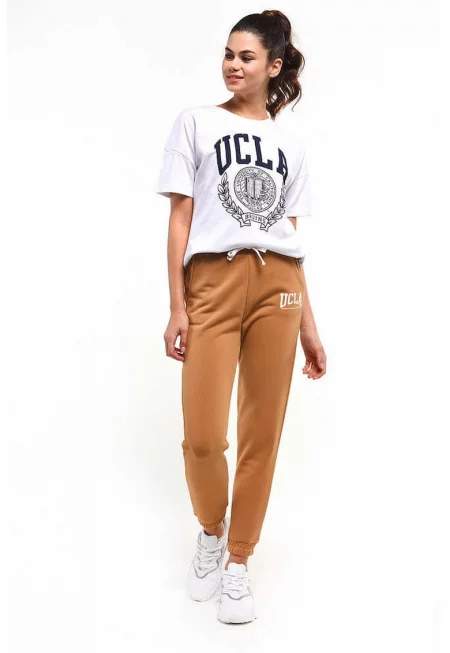 Спортен панталон Coalin с висока талия - Бежов