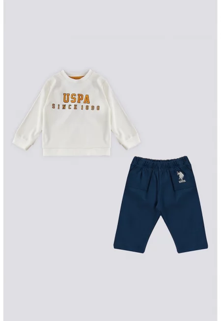 Суитшърт и спортен панталон - 2 части - Крем/Тъмносин