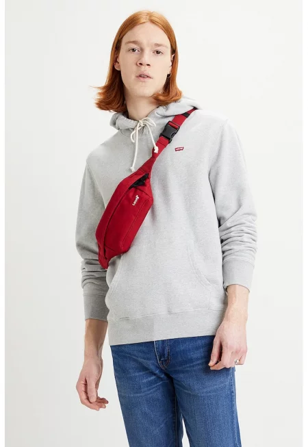 Суитшърт New Original с лого и качулка - Светлосив меланж