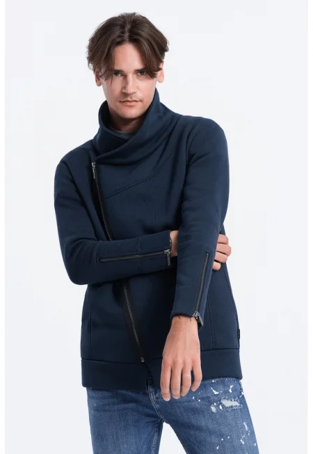 Суитшърт с поло и цип - Тъмносин