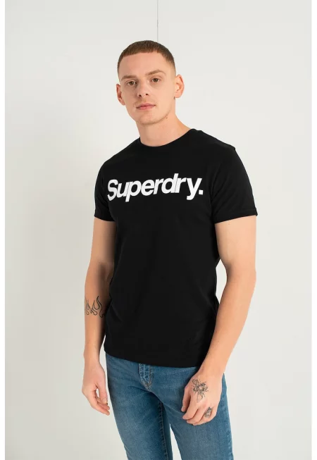 SUPERDRY - Тениска от жарсе с овално деколте и лого