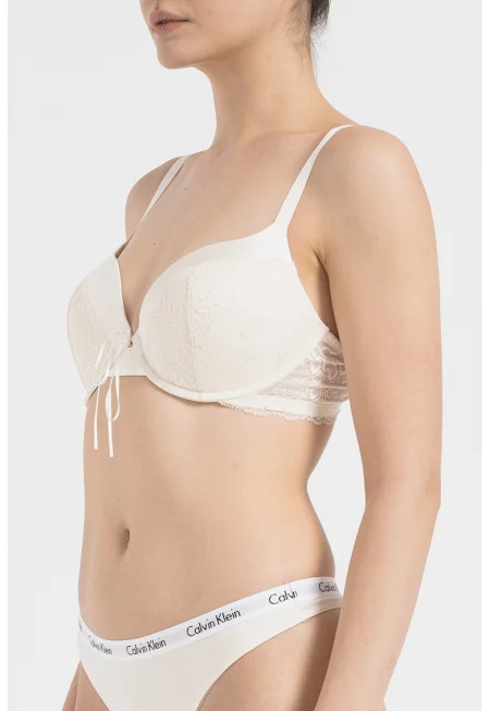 Сутиен с повдигащ ефект и дантела - Крем