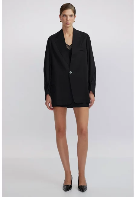 Свободно худи с набирания - Черен