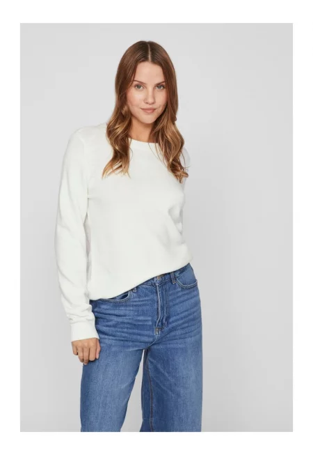 Тънък пуловер с кръгла яка VIRIL - Бял