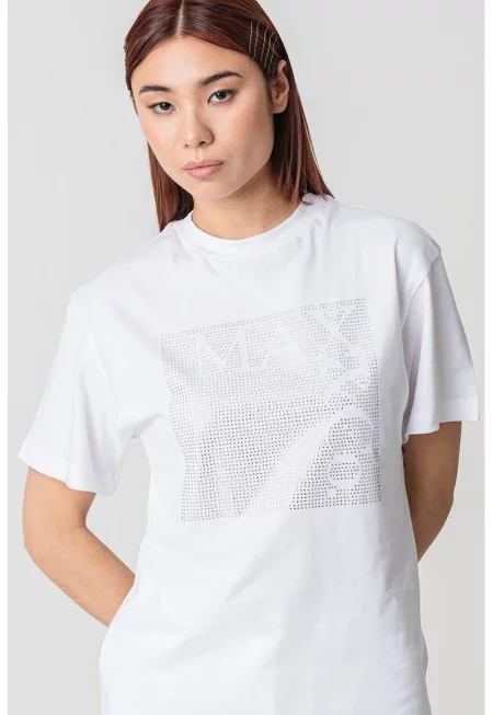 Тениска Cesta с декоративни камъни - Бял/Сребрист